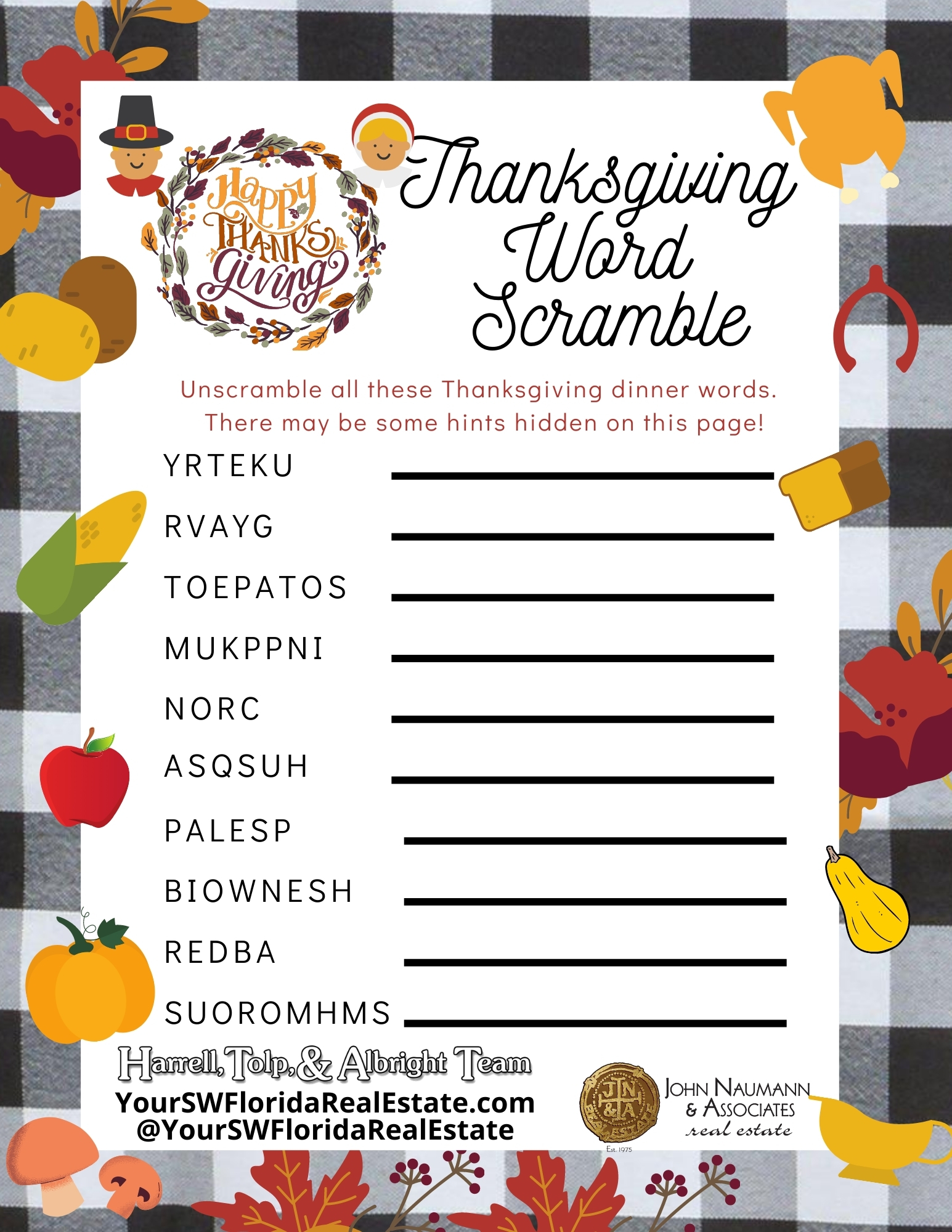 Thanksgiving Word Scramble
