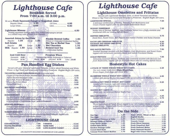 Lighthouse Cafe Menu