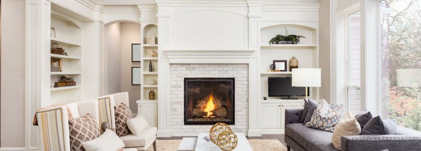 fireplace in white wall