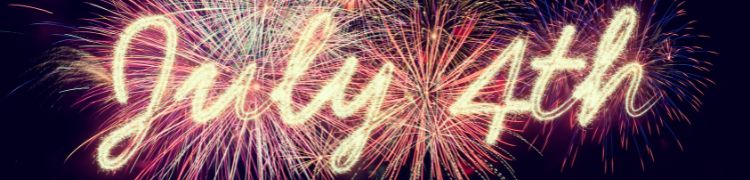 "july 4th" written in fireworks on night sky