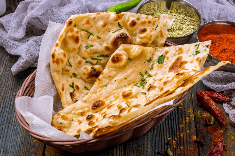 Enjoy fresh naan at Saffron Indian Cuisine in Cary, NC