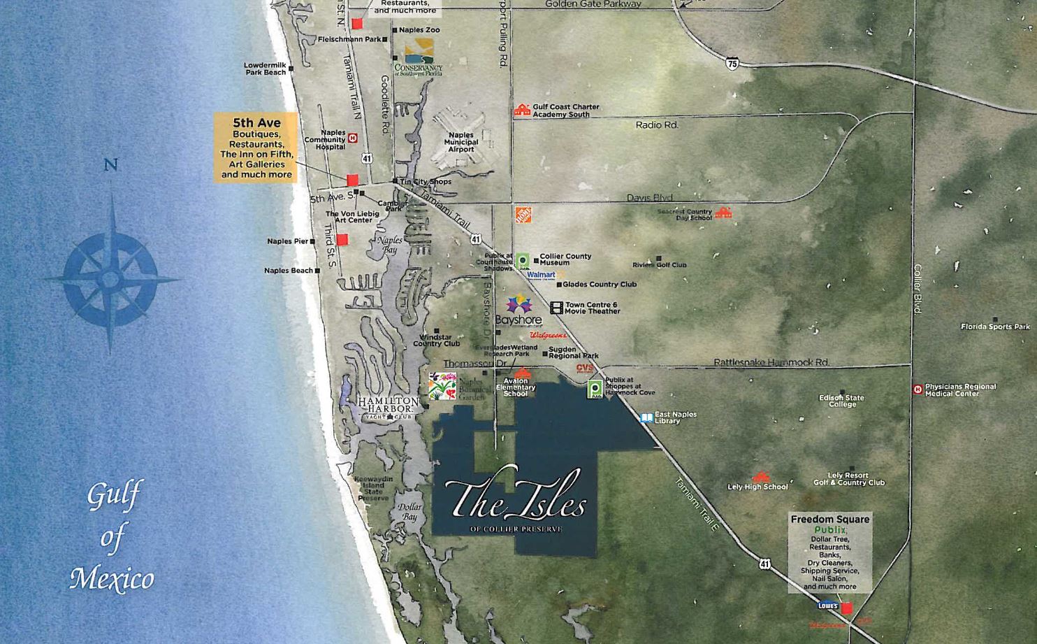 Map of the The Isles of Collier Preserve in Naples, Florida.