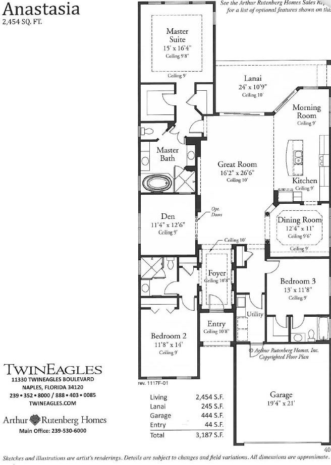 Floor plan in Twin Eagles in Naples, Florida.