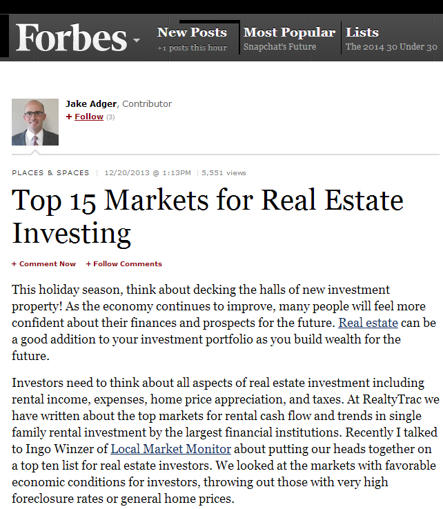 Top 15 Markets for Real Estate Investing includes Fort Myers real estate and Cape Coral investments