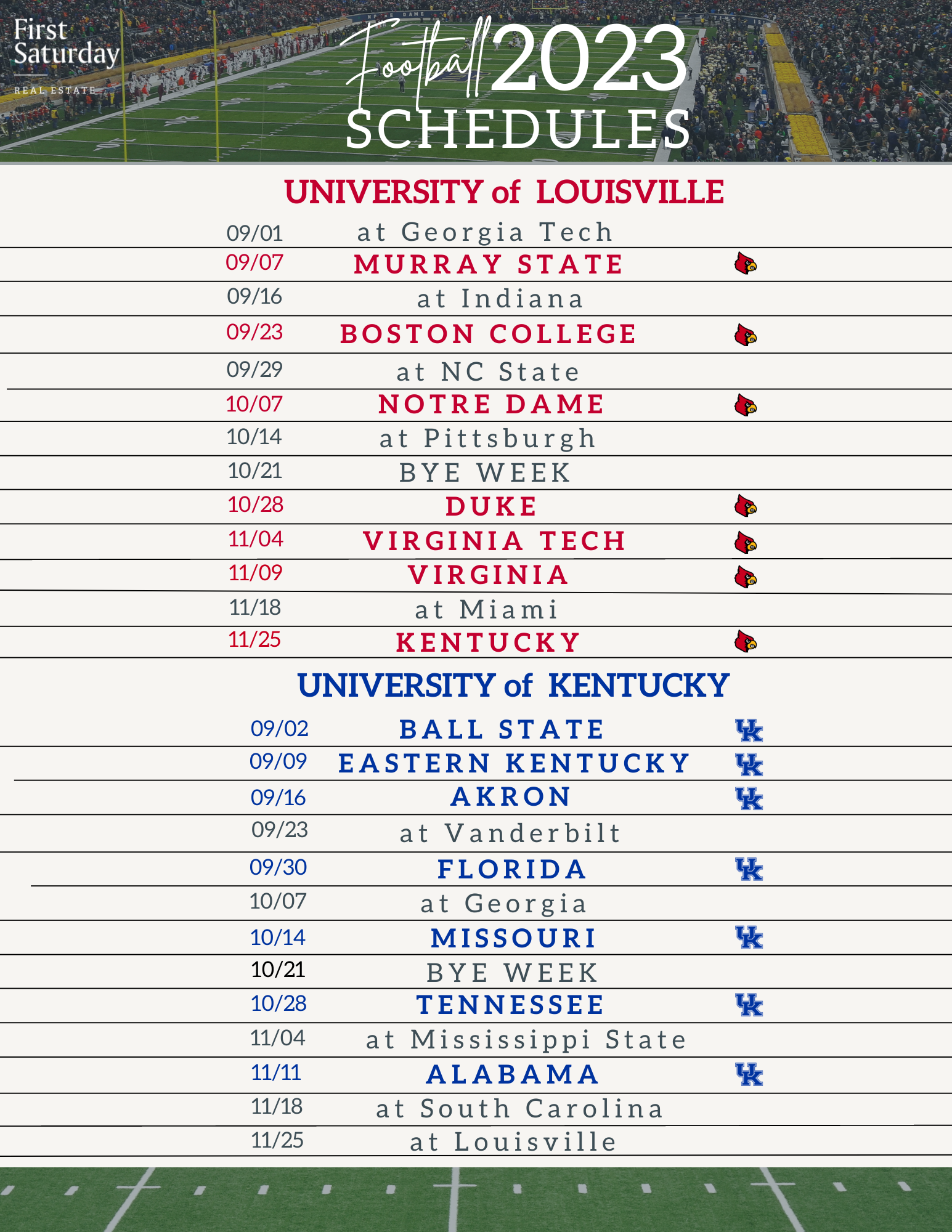 2023 Football Schedules UofL & UK