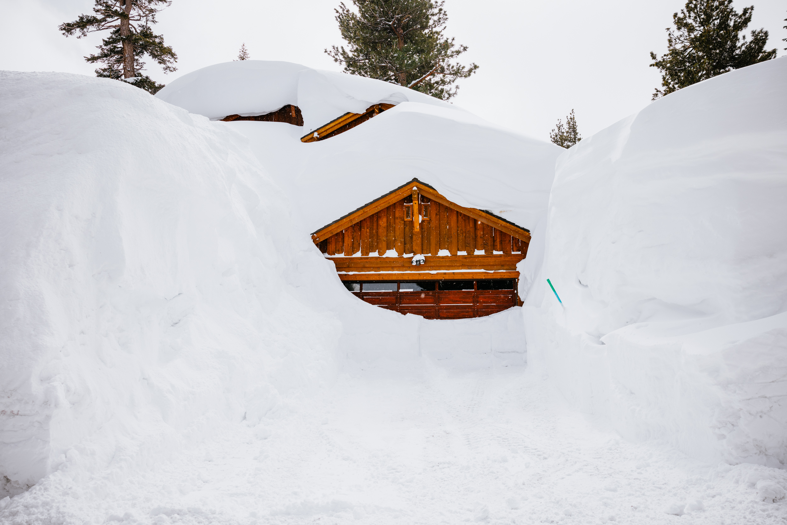 Snow Accumulation at Roof Line of Buried House in Mammoth
