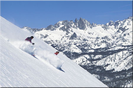 Skiers Enjoying Mammoth Mountain Fresh Snow