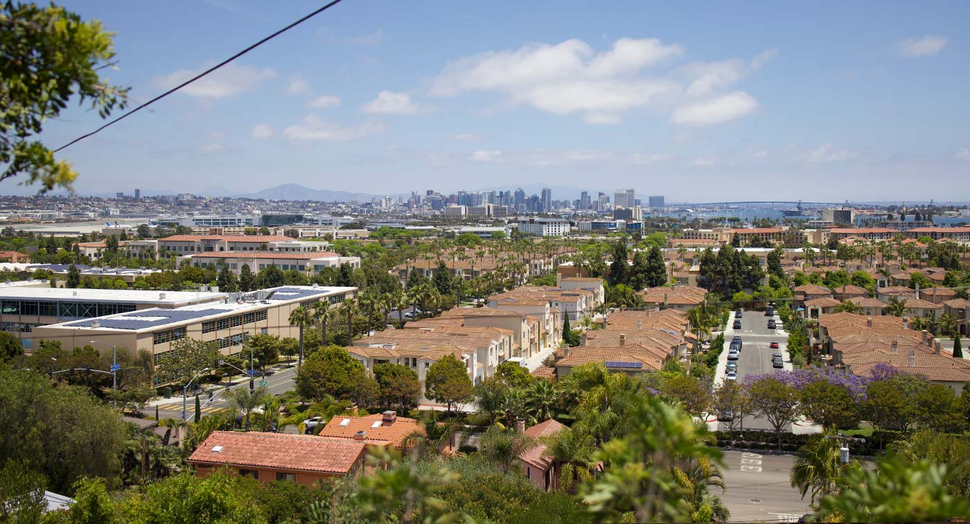 panoramic view of downtown san diego from point loma hills