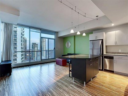 Interior Living and Kitchen Space in Colours Condo in Calgary, Alberta, Canada