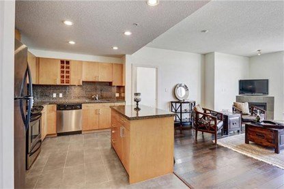 Kitchen & Living Area in Encore Condos, Calgary, Alberta, Canada