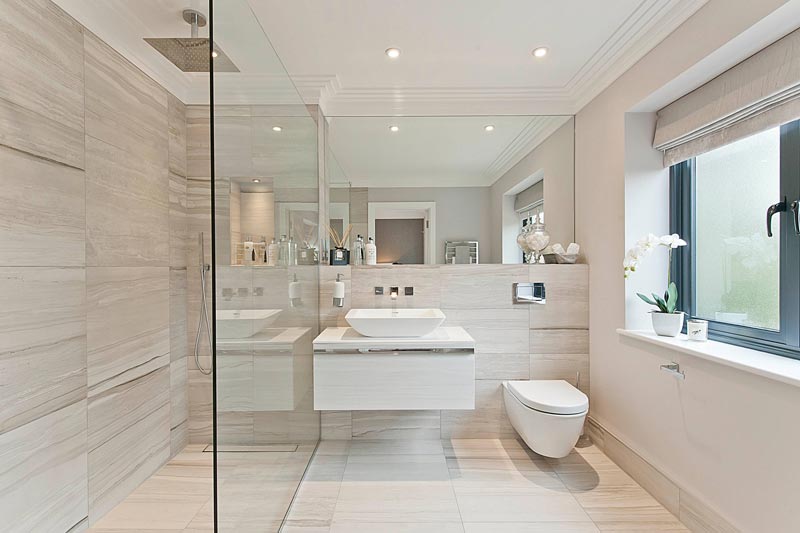 beautiful luxurious white bathroom with marble