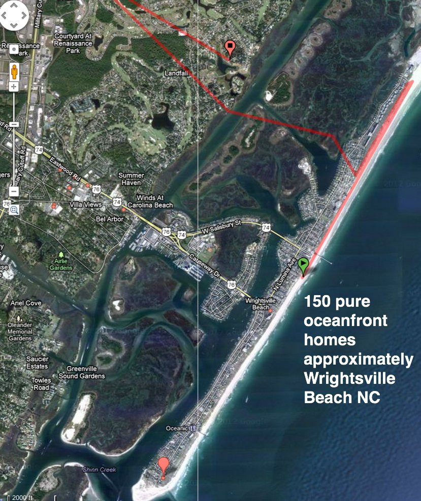 there is approximately 150 pure oceanfront homes in Wrightsville Beach NC