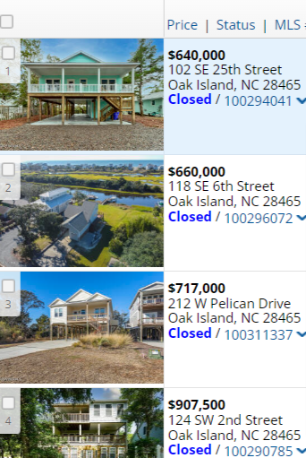 Recently sold creek front homes in Oak Island nc on Davis Canal