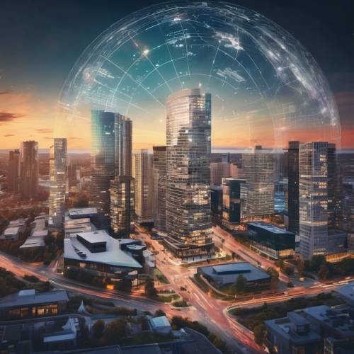 Cityscape with a futuristic globe