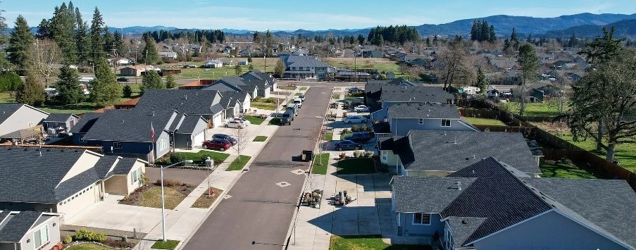 drone photo of lane county subdivision affordable homes