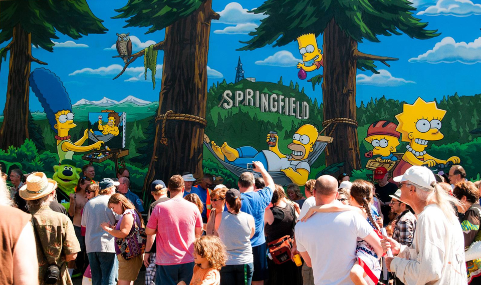 mural of simpsons in downtown Springfield Oregon