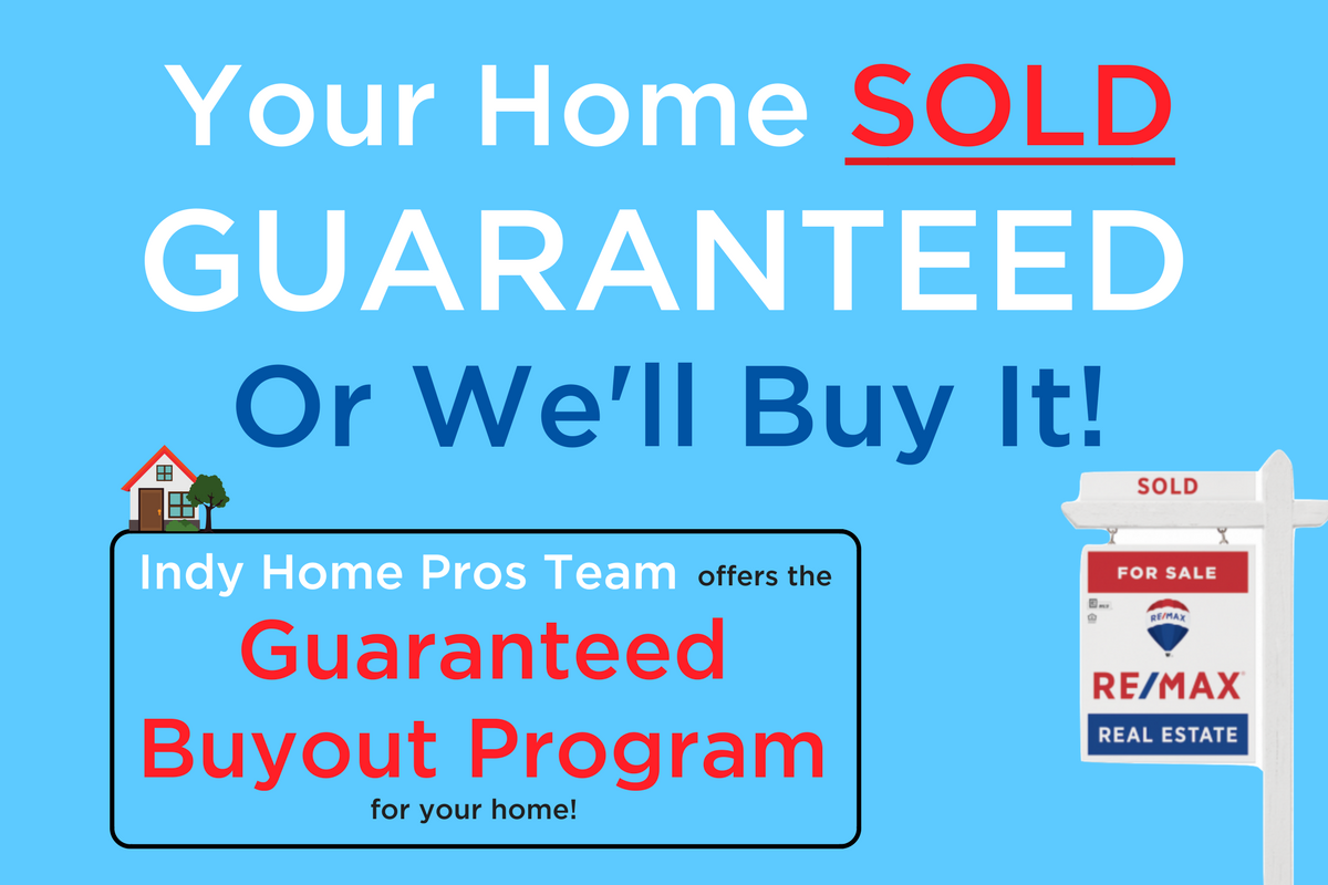 Graphic Explaining Guaranteed Buyout Program. Light Blue Background with White, Red, and Dark Blue Lettering.