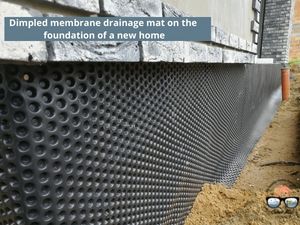 Dimpled membrane drainage mat waterproofing home foundation