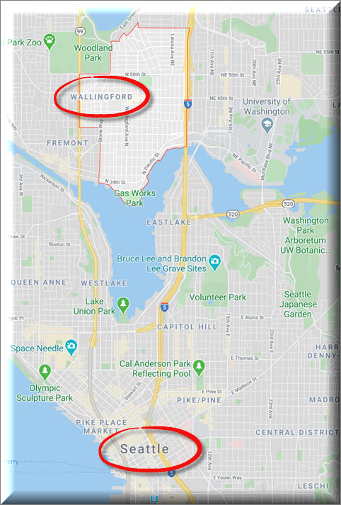 Map of Wallingford Seattle in relation to downtown