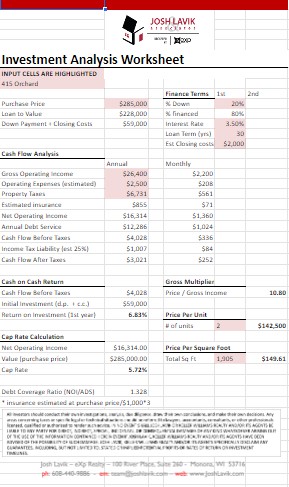 investment analysis worksheet