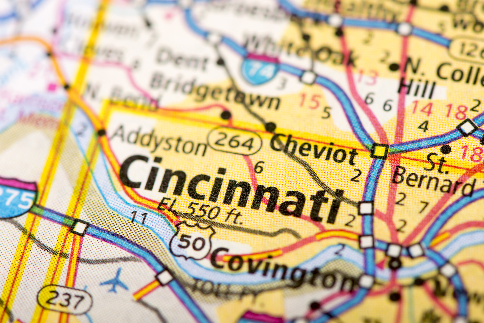 cincinnati ohio op de kaart