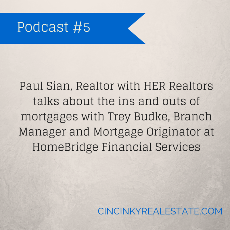 Graphic with the words Paul Sian, Realtor with HER Realtors talks about the ins and outs of mortgages with Trey Budke, Branch Manager and Mortgage Originator at HomeBridge Financial Services