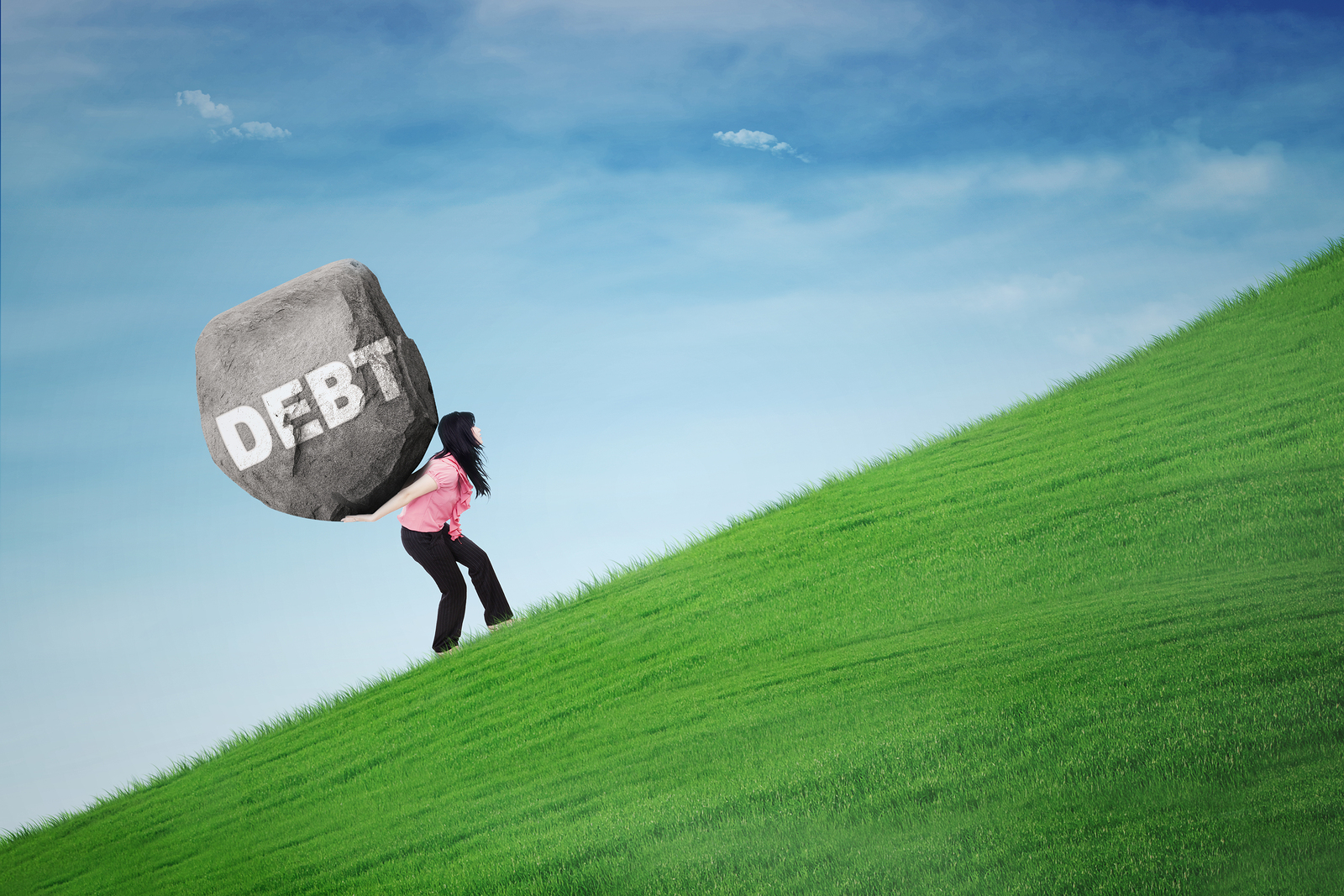 picture of woman with debt boulder on her back