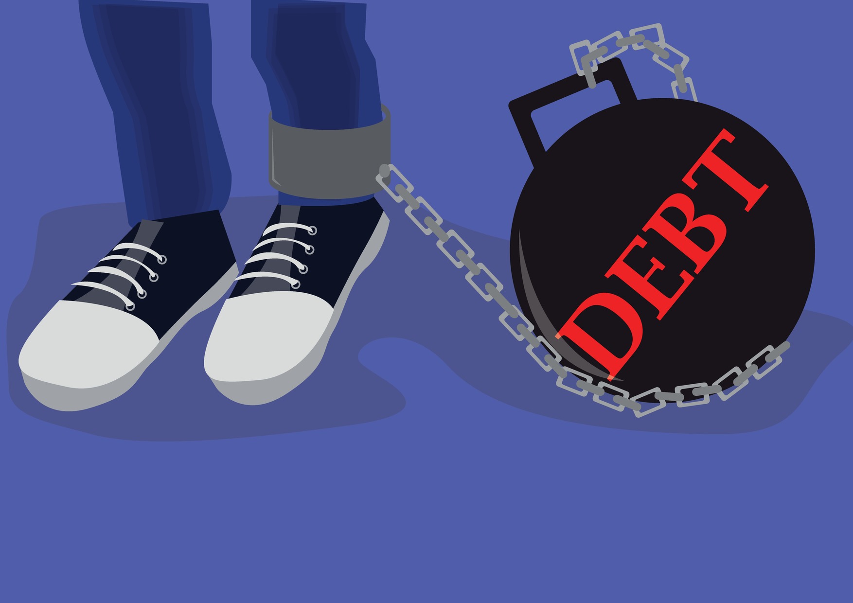 ball and chain with debt written on ball