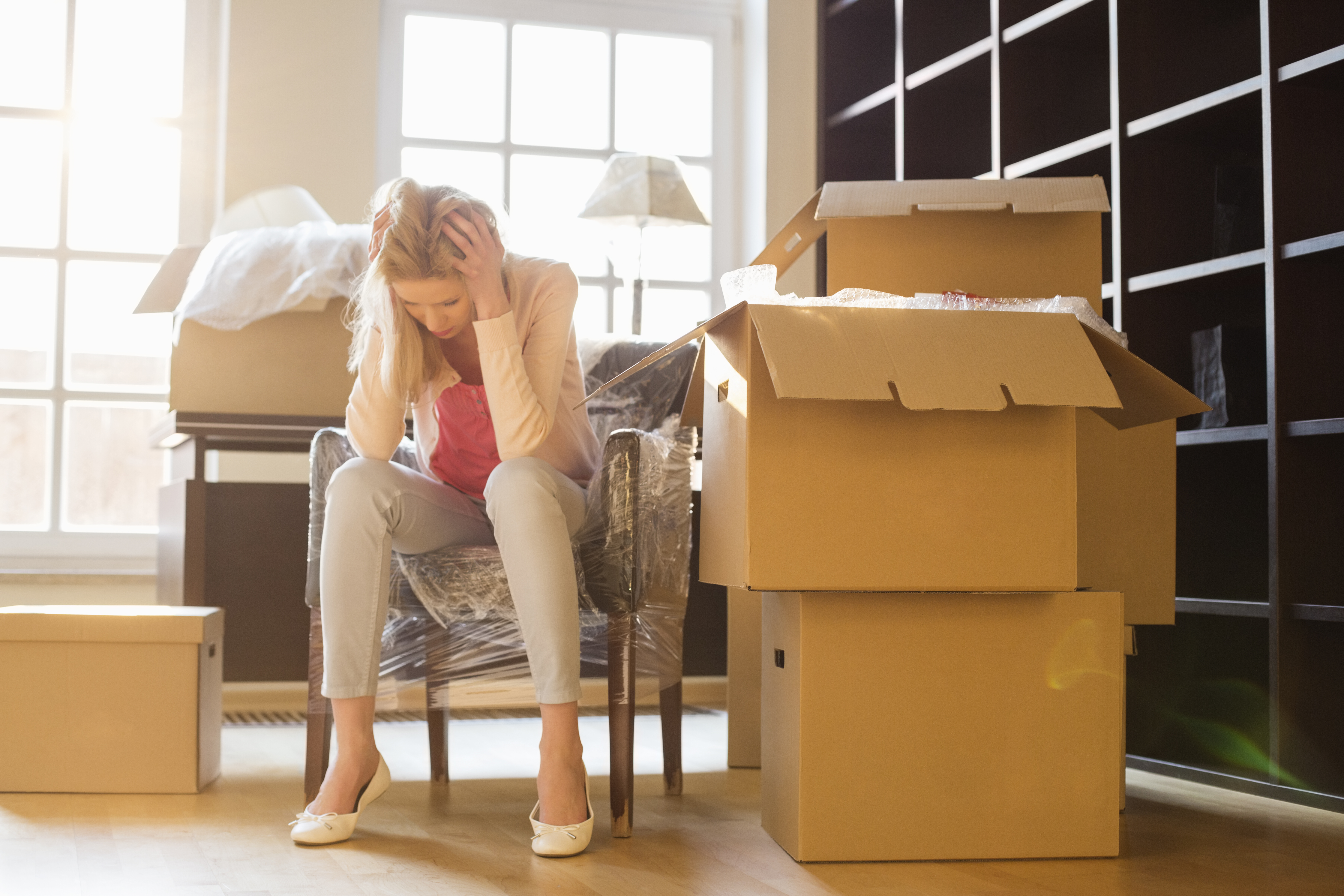 stressed woman on move out day