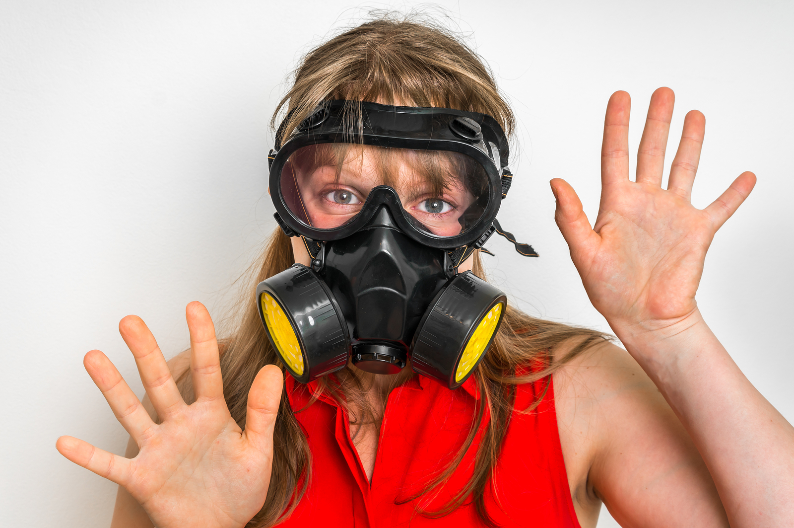 woman wearing gas mask