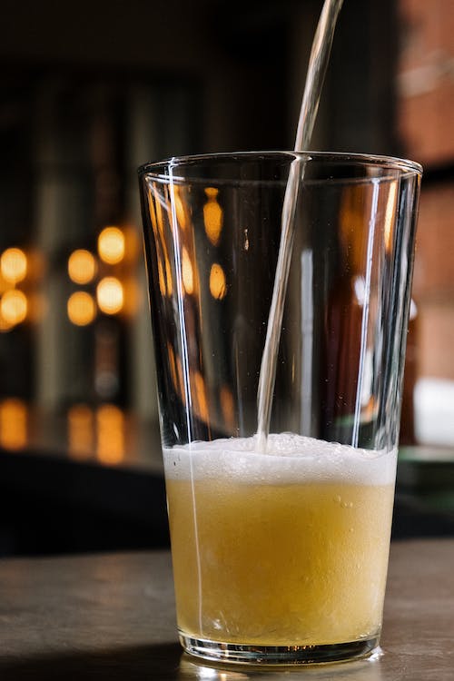 pour beer glass at a craft brewery