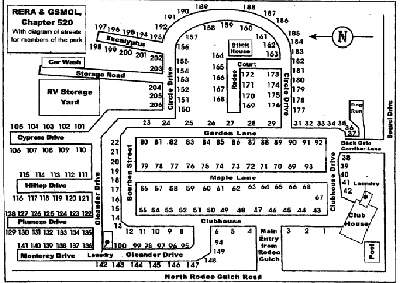 rodeo gulch mhp space number with diagram of streets