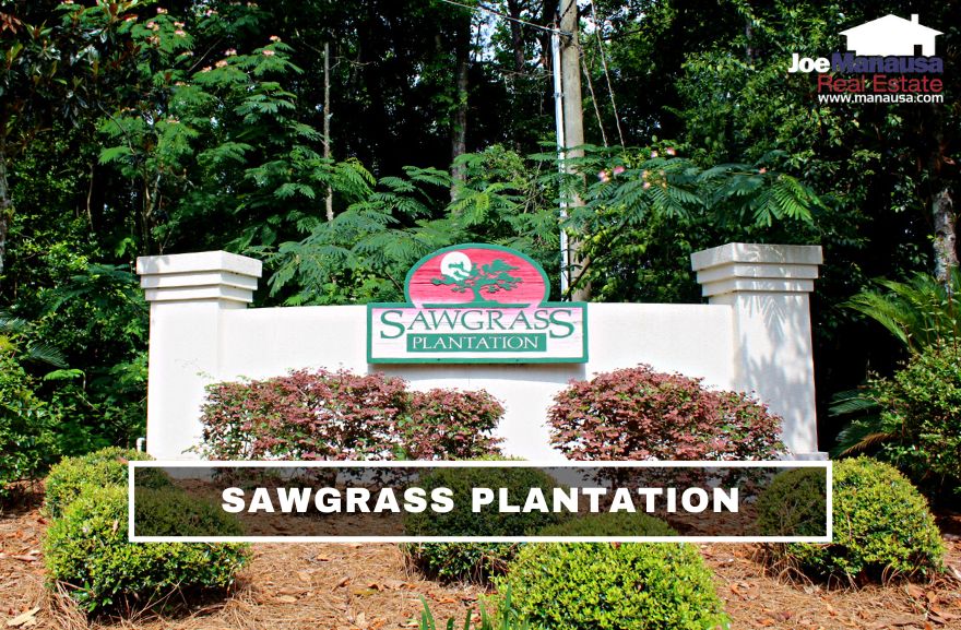 Sawgrass Plantation is a 150+ unit townhome community filled with two and three-bedroom units built in the latter half of the 1990s.