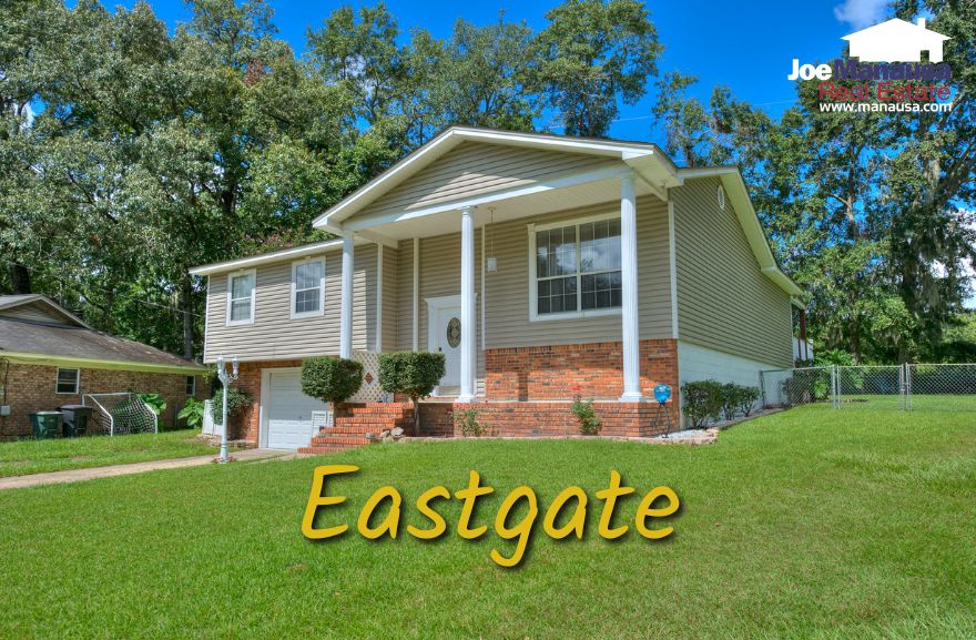 Located 6 miles northeast of downtown Tallahassee, Eastgate is a well-established neighborhood with homes mainly built in the 1970s and 1980s. Ranging from 1,200 to 2,500 sq. ft, these homes usually offer three to four bedrooms and sit on 0.25 to 0.4-acre lots.