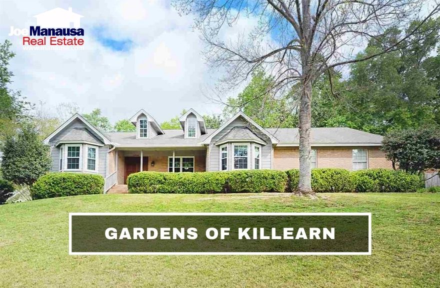 The Gardens of Killearn is a distinct neighborhood within Killearn Estates with more than 250 three and four-bedroom homes on nice-sized lots, built since the 1990s