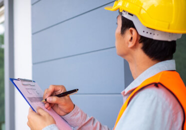 Home inspector evaluating a home's exterior