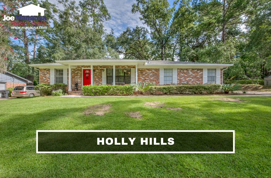 Holly Hills is a popular NW Tallahassee neighborhood with roughly 340 four and three-bedroom single-family detached homes on lots up to half an acre.