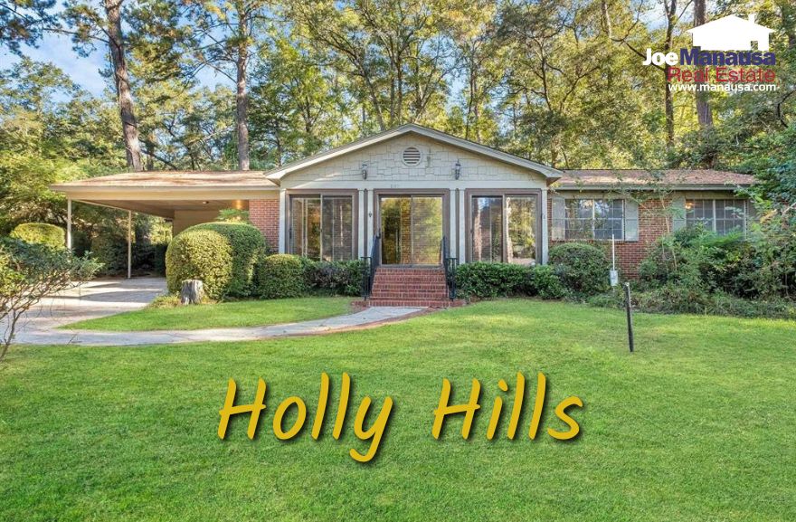 Holly Hills is an established neighborhood located in northwest Tallahassee, Florida. The community comprises over 330 single-family detached residences and features well-manicured lawns, mature trees, and quiet streets.