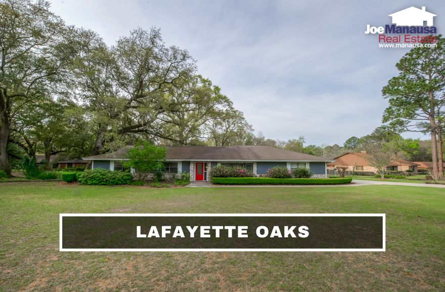 Lafayette Oaks is Tallahassee's first gated community, located south of I-10 and north of Capital Circle Northeast, and on the west side of Mahan Drive.