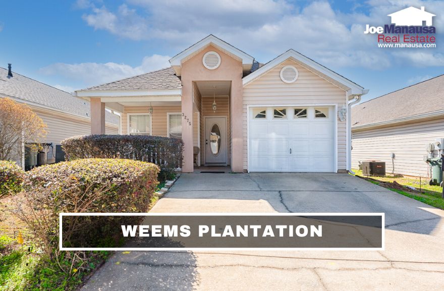 Weems Plantation is a small but favored neighborhood with roughly 350 single-family detached three and four-bedroom homes that were all built since 2008.