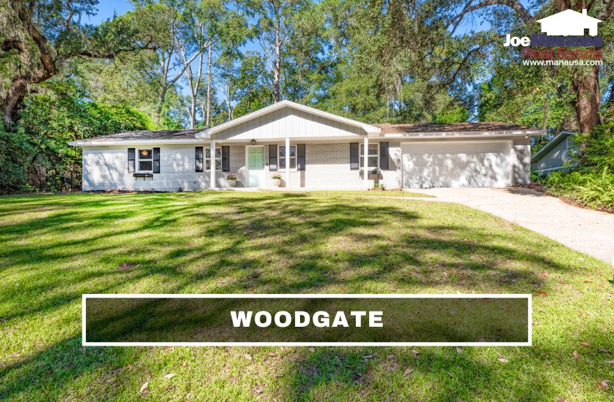 Woodgate is located well south of I-10 on the east side of Thomasville Road in the Betton Hills area of Northeast Tallahassee.