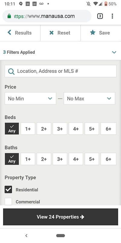 Much improved experience when viewing properties on mobile devices, especially when selecting search criteria