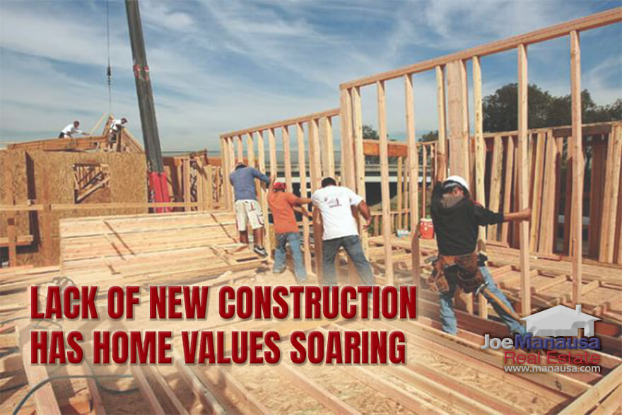 Report shows that the lack of new home construction is causing existing home values to soar