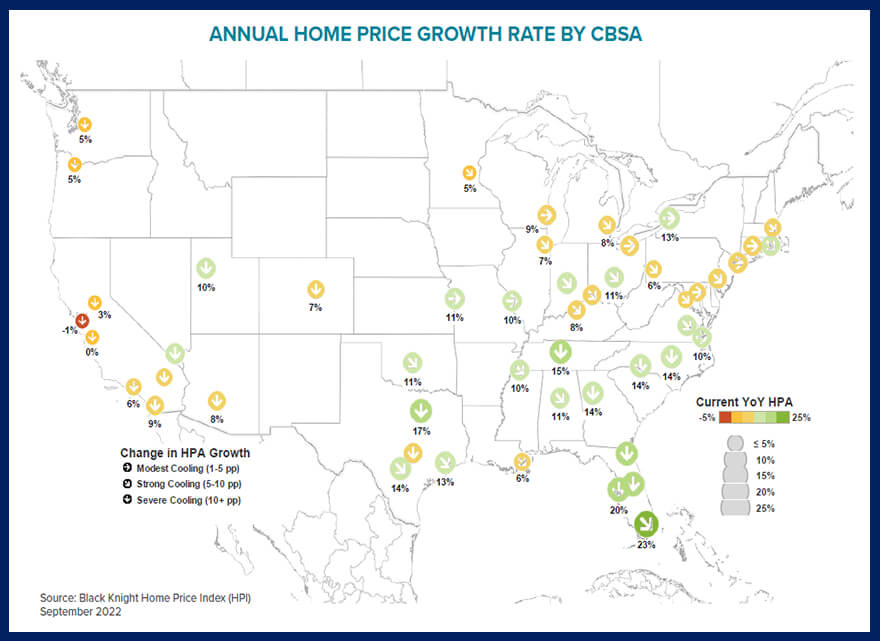 US Map Of Home Price Changes By Metro Area 2022