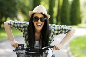 Indianapolis woman on bicycle