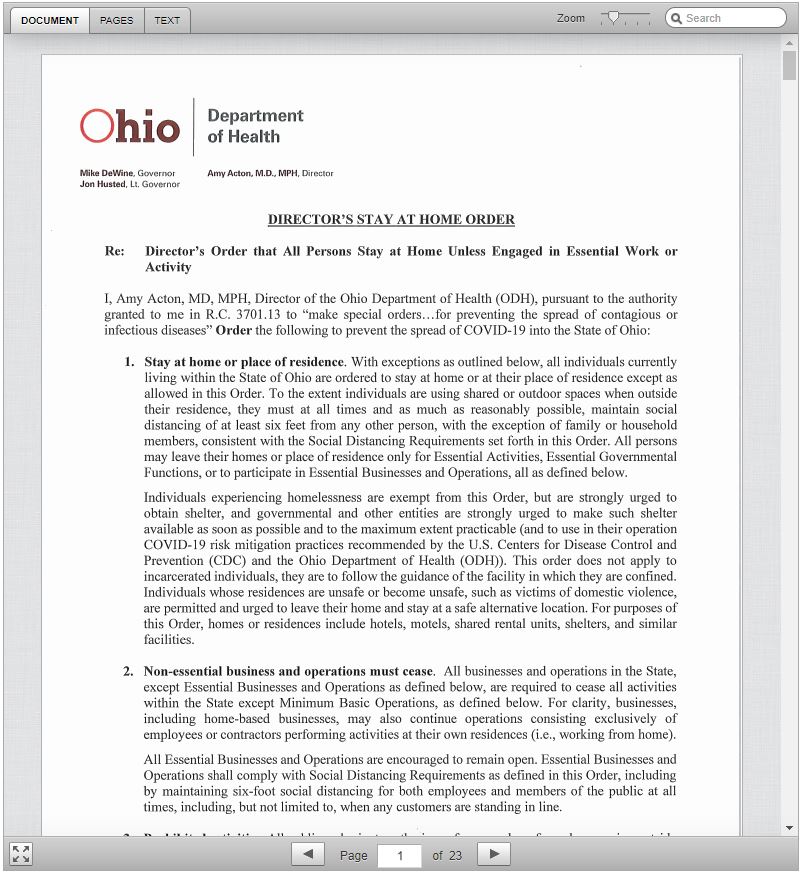 Ohio Department of Health - Stay at Home Order