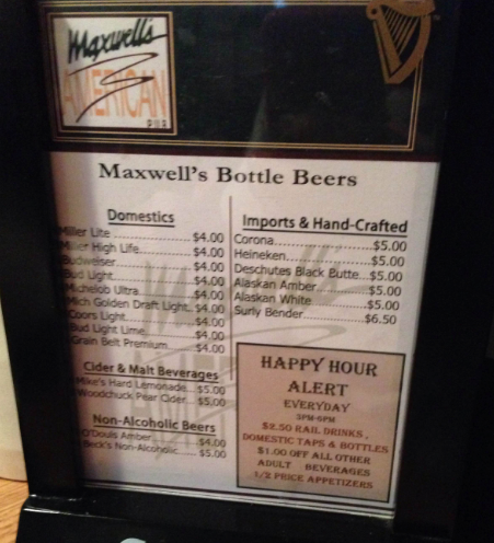 Maxwells - Minneapolis - Downtown East - Restaurant Review - Menu Options - 2014