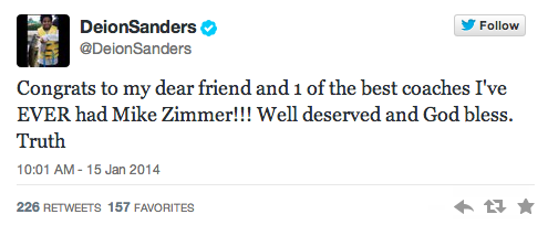 Deion Sanders - Mike Zimmer - Bengals - Vikings head coach - 2014