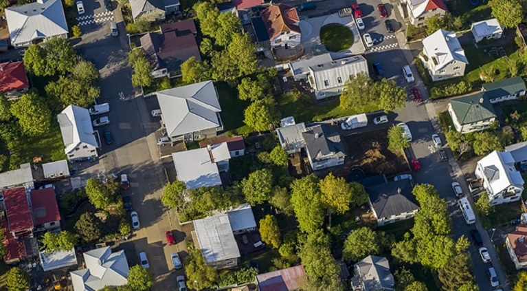 Aerial view of houses