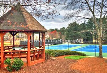 A gazebo with a view of the tennis courts in the Chickering subdivision.